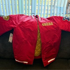 Mitchell & Ness Red Puffer Jacket Reflective Strips